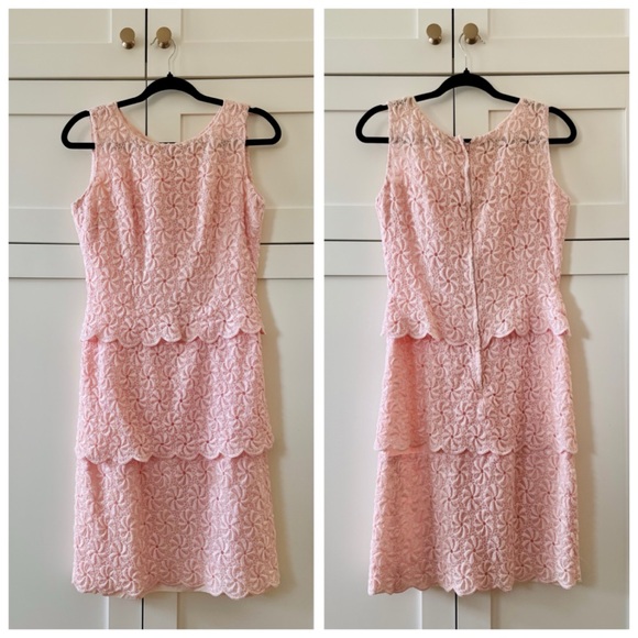 Vintage 1960s Powder Pink Floral Lace Sleeveless Sheath Midi Dress, sz. S - Picture 3 of 17